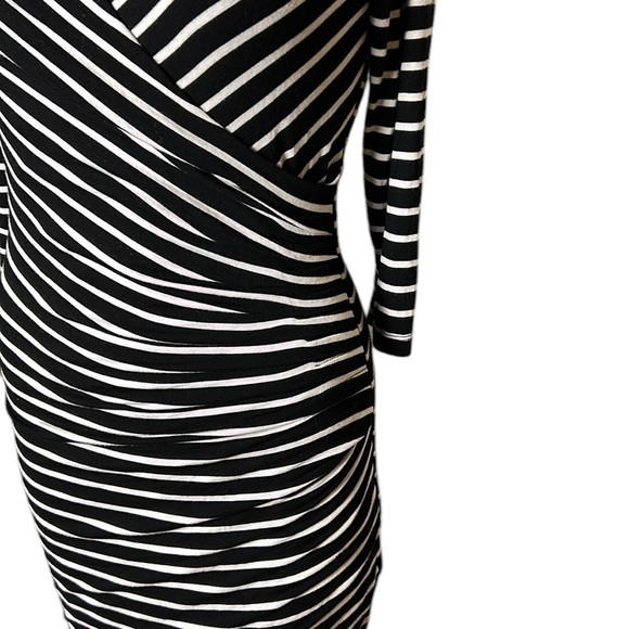 Le Château,faux wrap B&W dress S, NEW! surplice striped,pleats,ruching,stretchy - Picture 8 of 13